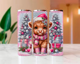 Three tumbler designs featuring a Christmas-themed cow illustration with festive elements.