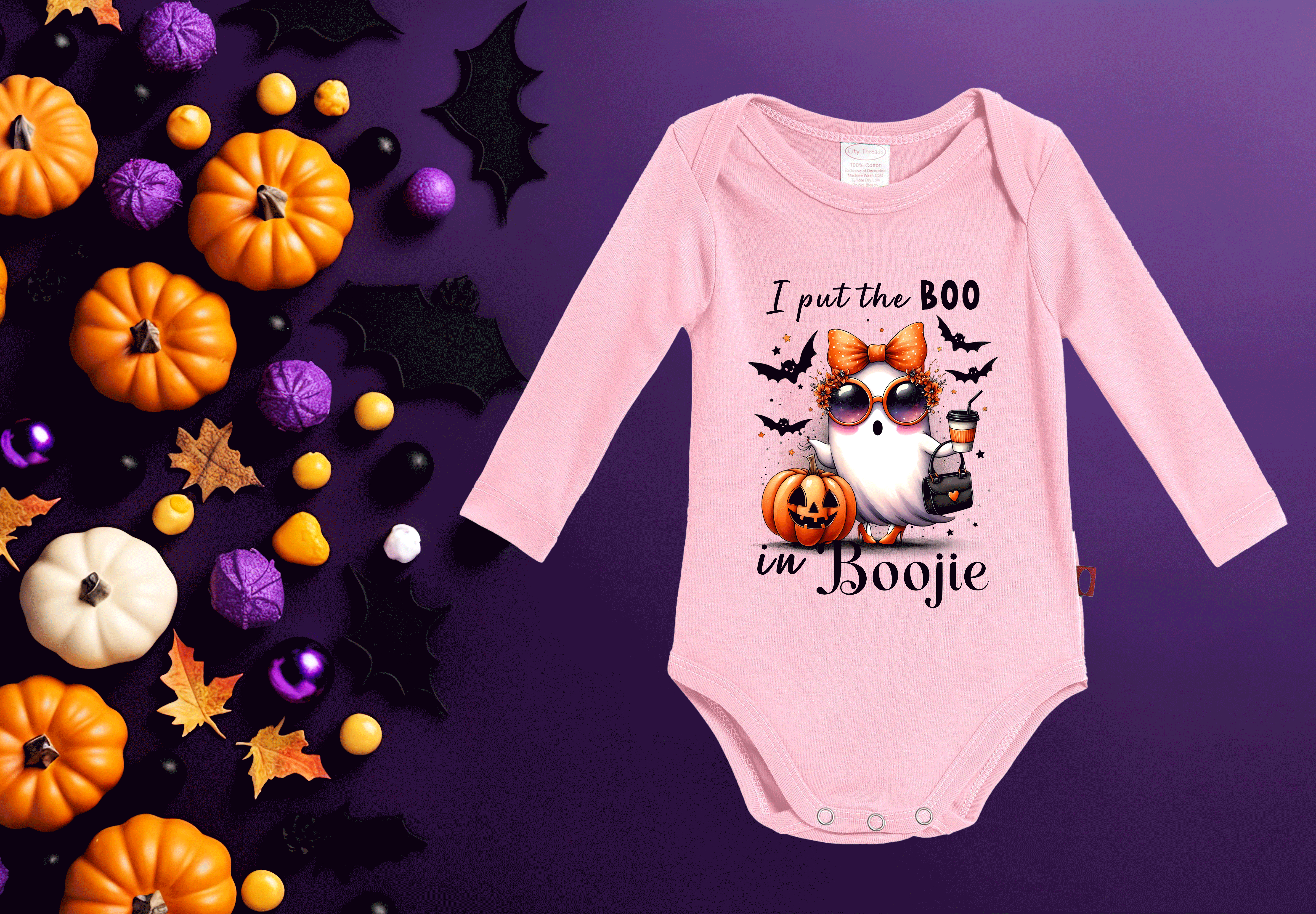 Put Boo In Boojie Halloween HTV Infant Long Sleeve Bodysuits