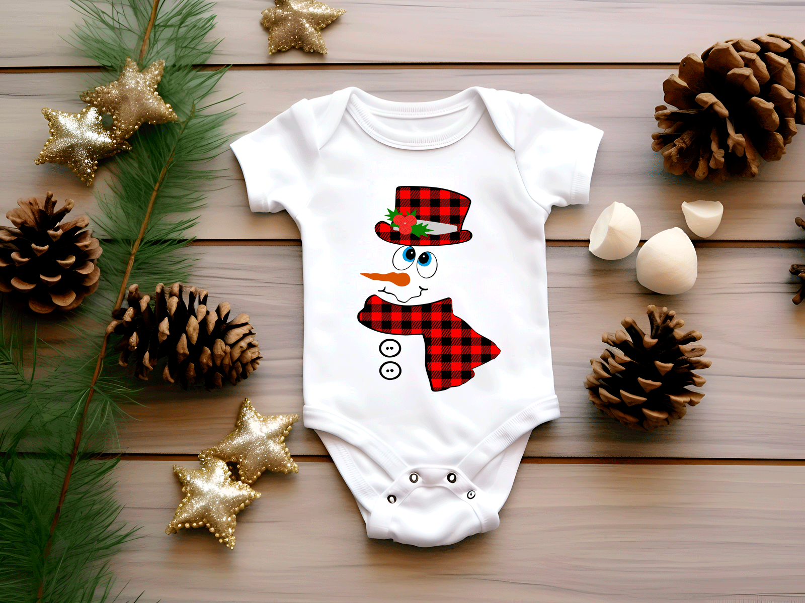 Red Buffalo Plaid Snowman Sublimated Infant Bodysuits