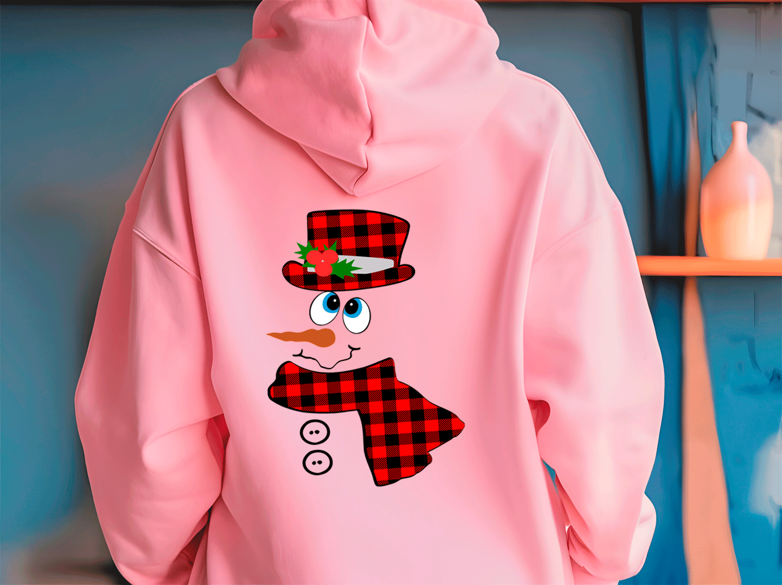 Red Plaid Snowman Frosty HTV Graphic Ladies Full Zip Hoodies