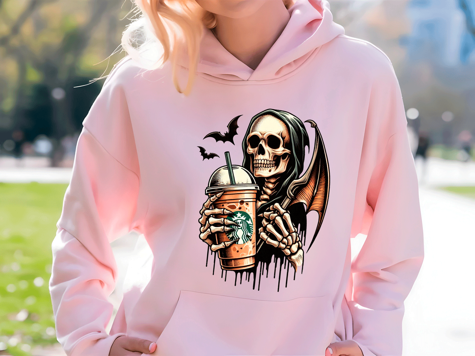 Reaper Coffee Halloween HTV Graphic Ladies Pullover Hoodies