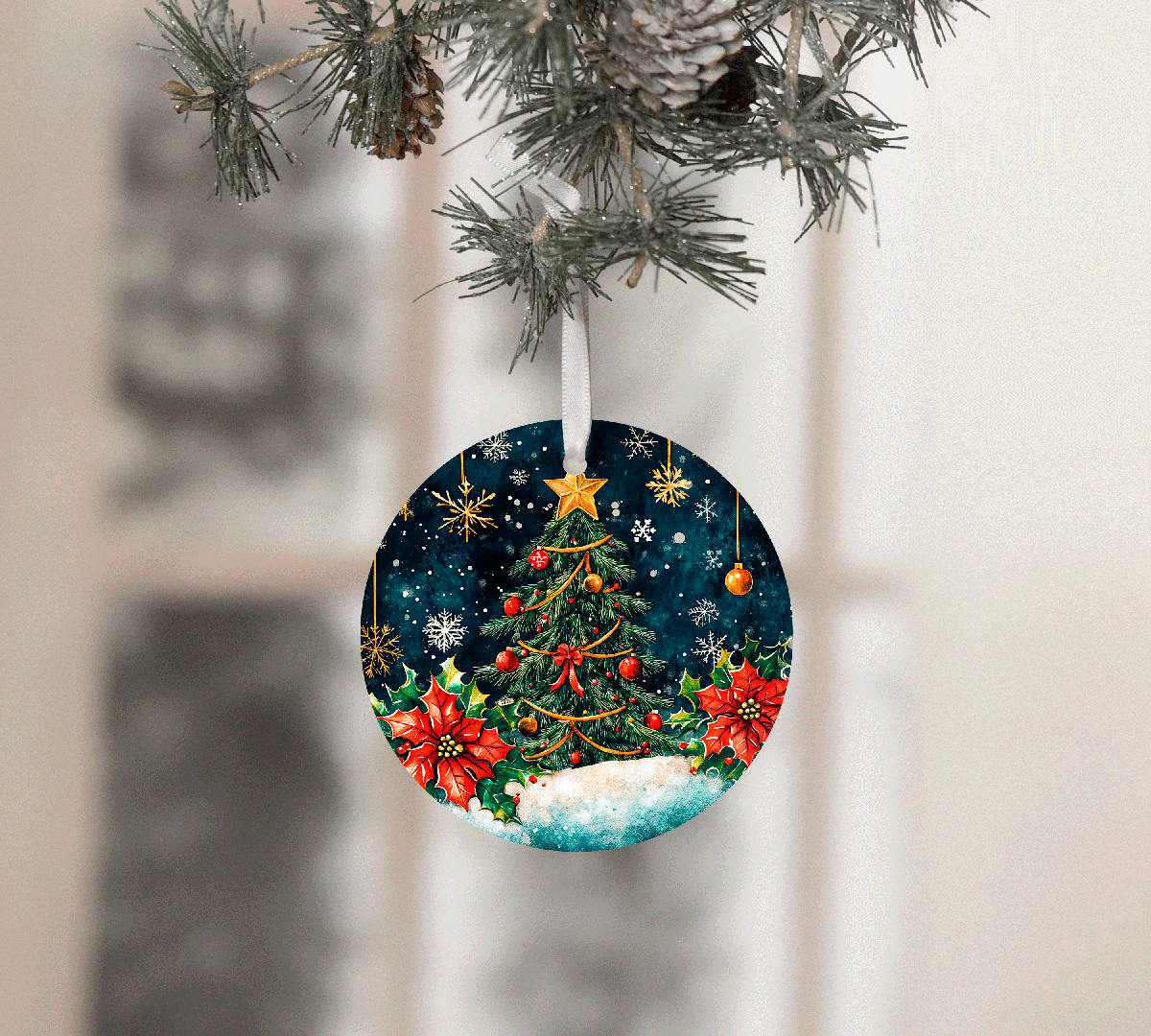 Oh Christmas Tree Sublimated Ceramic Ornament 3", 4 Piece Set