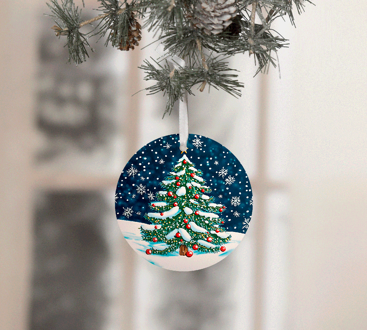 Oh Christmas Tree Sublimated Ceramic Ornament 3", 4 Piece Set