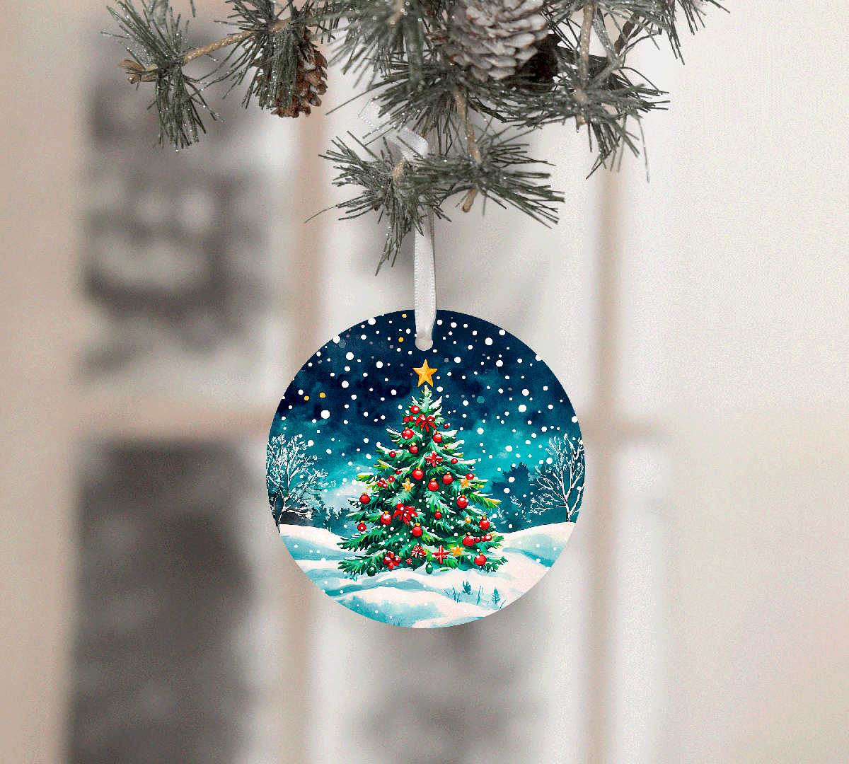 Oh Christmas Tree Sublimated Ceramic Ornament 3", 4 Piece Set