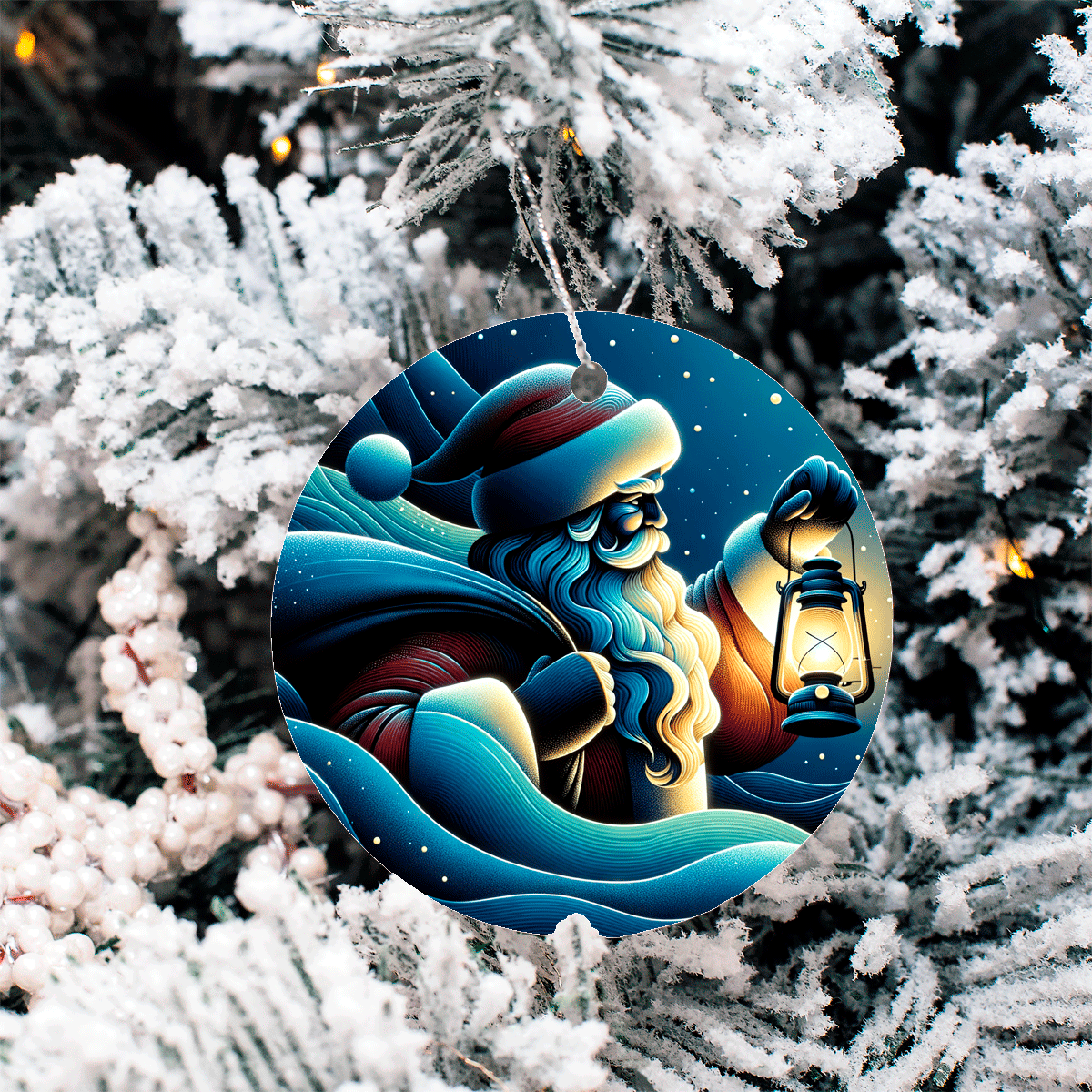 Santa Blues Christmas Set Sublimated Ceramic Ornament 3" Set Of 5