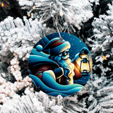 Santa Blues Christmas Set Sublimated Ceramic Ornament 3" Set Of 5
