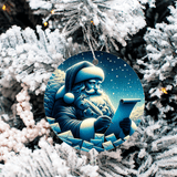 Santa Blues Christmas Set Sublimated Ceramic Ornament 3" Set Of 5