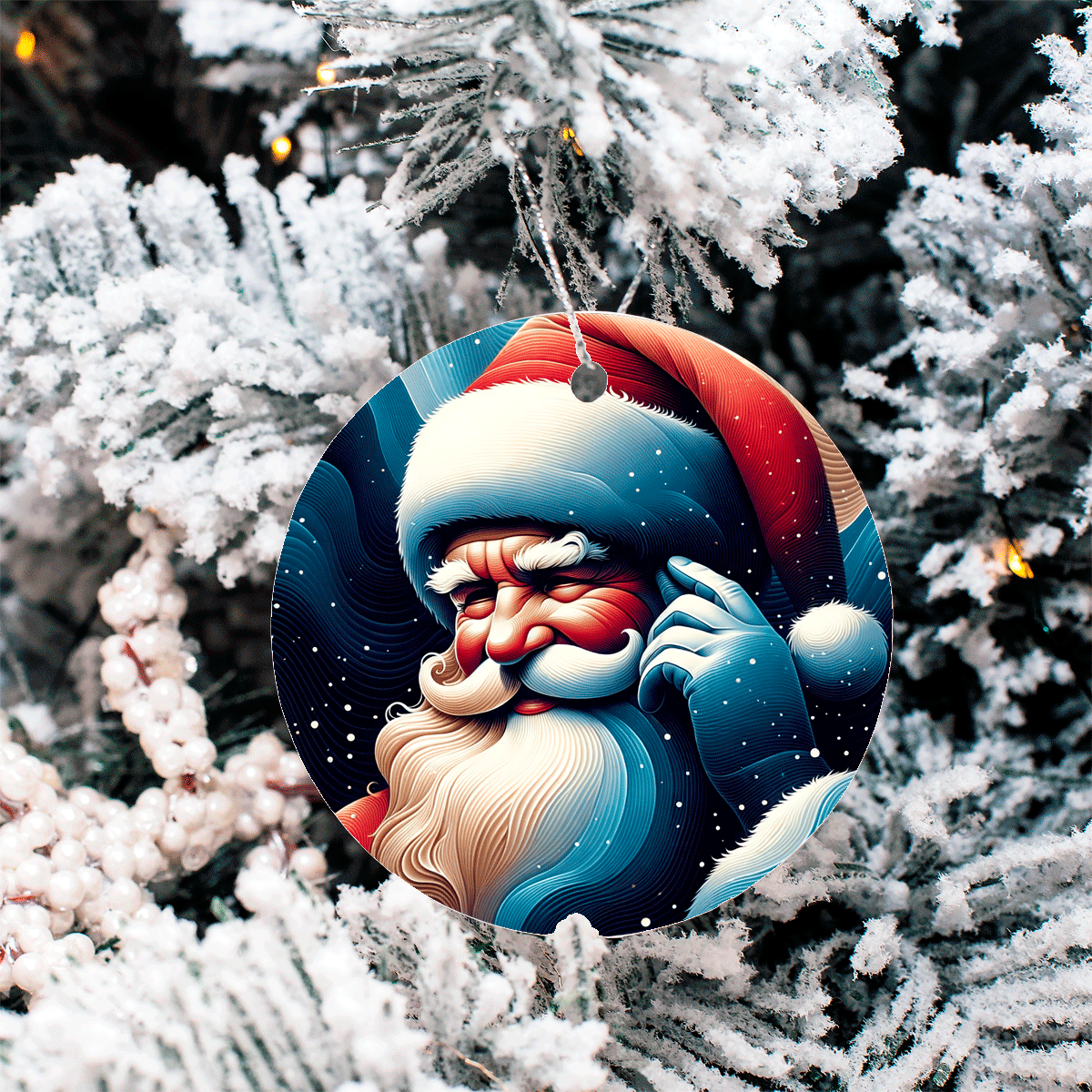 Santa Blues Christmas Set Sublimated Ceramic Ornament 3" Set Of 5