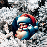 Santa Blues Christmas Set Sublimated Ceramic Ornament 3" Set Of 5