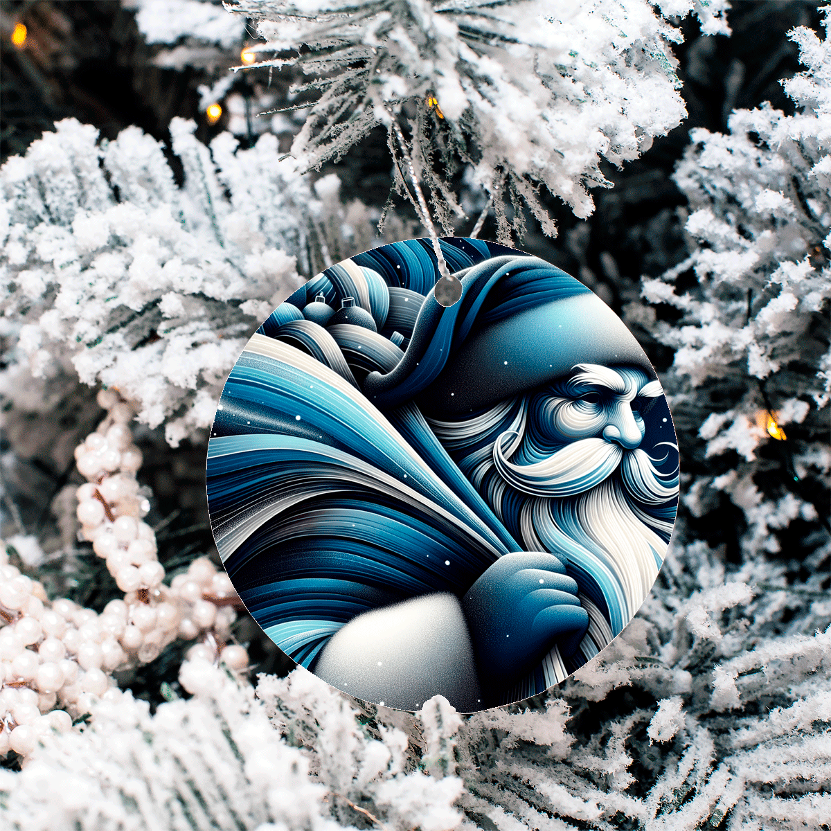 Santa Blues Christmas Set Sublimated Ceramic Ornament 3" Set Of 5