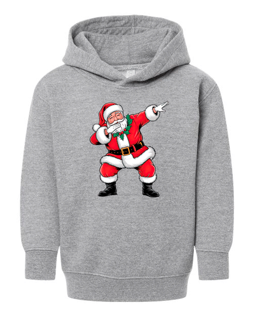 Gray hoodie with a cartoon Santa Claus design on a white background