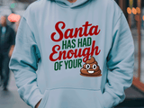 Light blue hoodie with humorous text and emoji design in an urban setting
