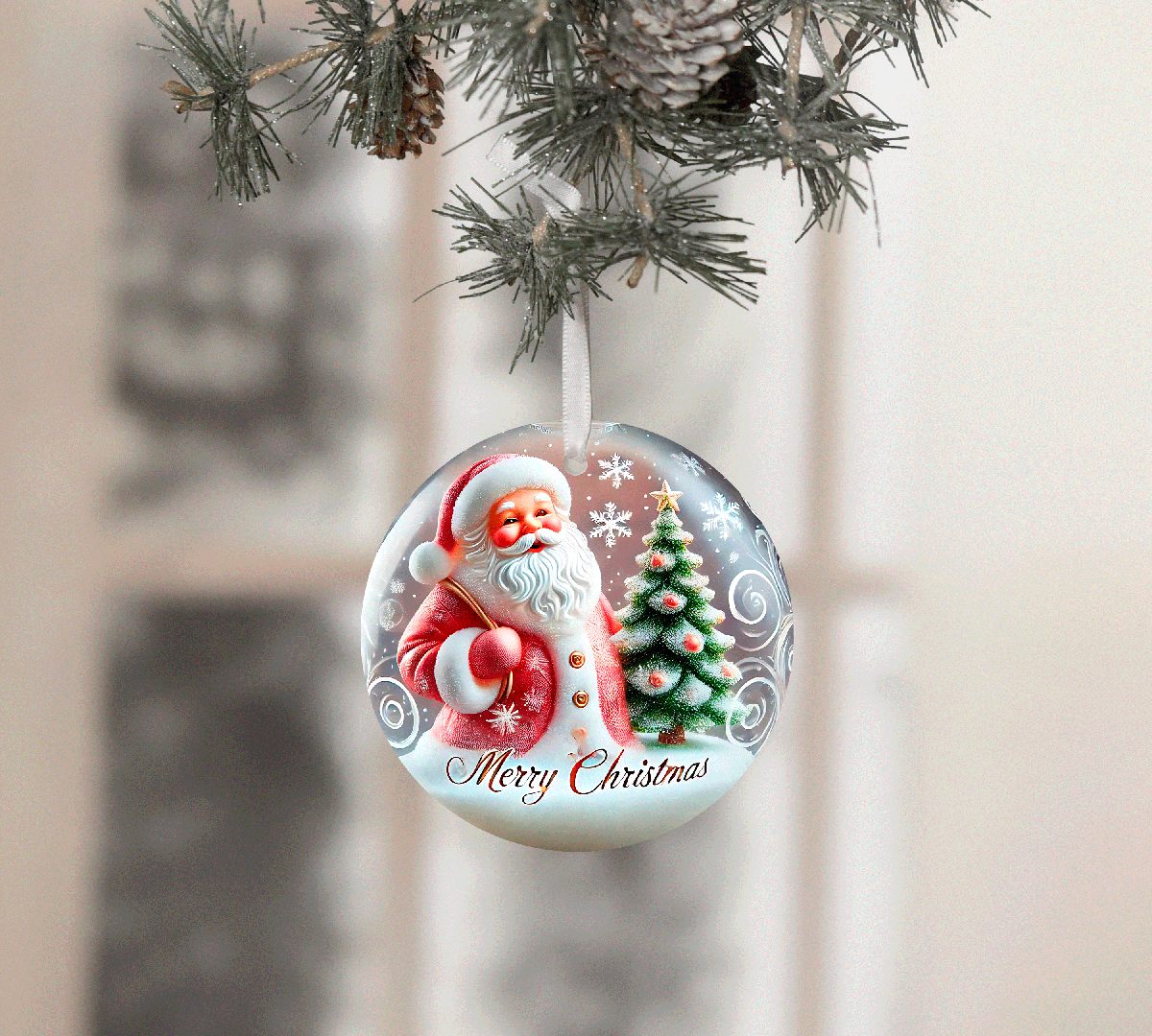 Snowglobe Christmas Set 1 Sublimated Ceramic Ornament 3" Set Of 5