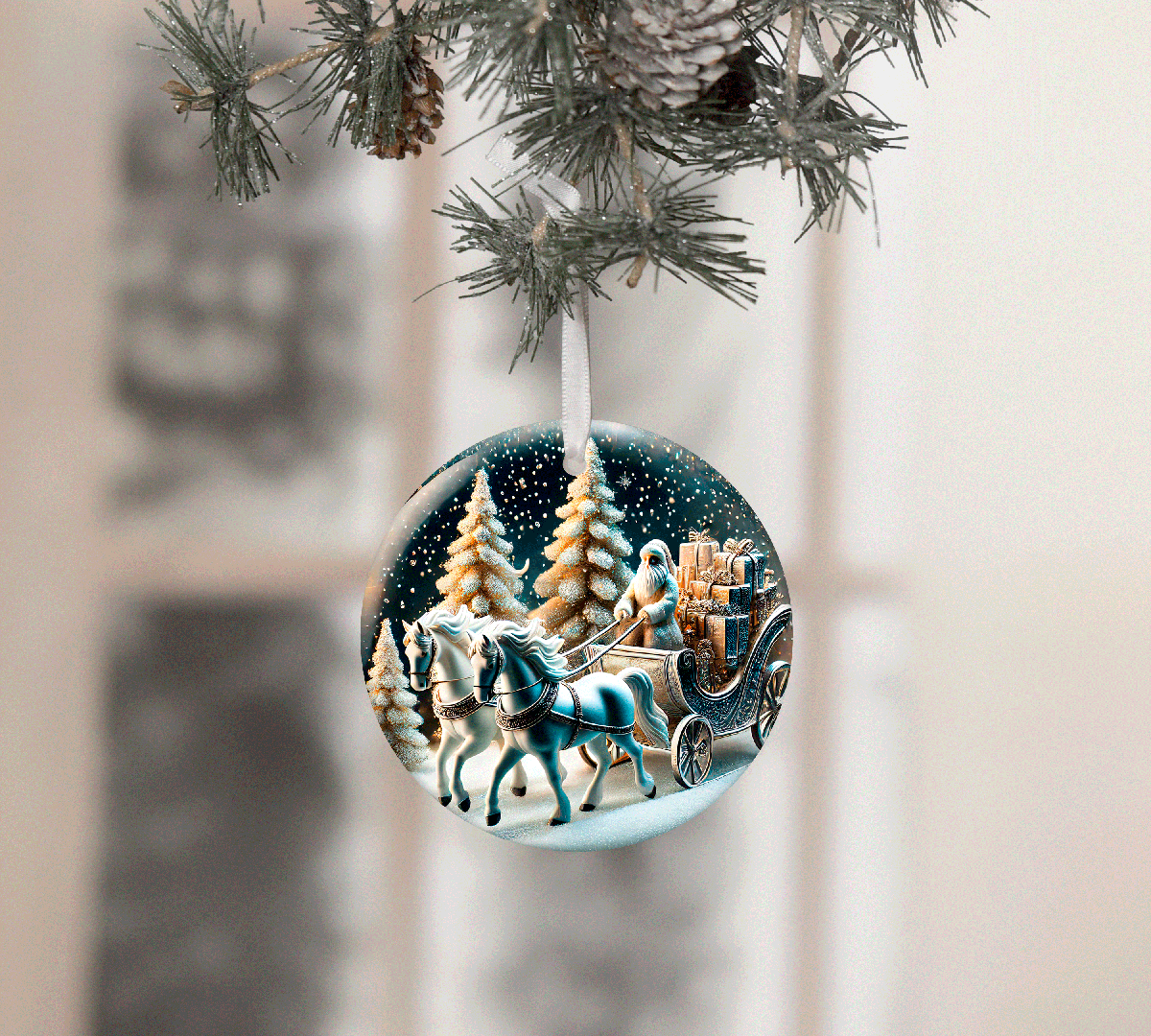 Snowglobe Christmas Set 1 Sublimated Ceramic Ornament 3" Set Of 5