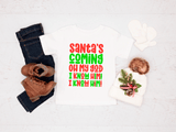 Christmas-themed items including a tee, jeans, boots, and a hat with text on a white background
