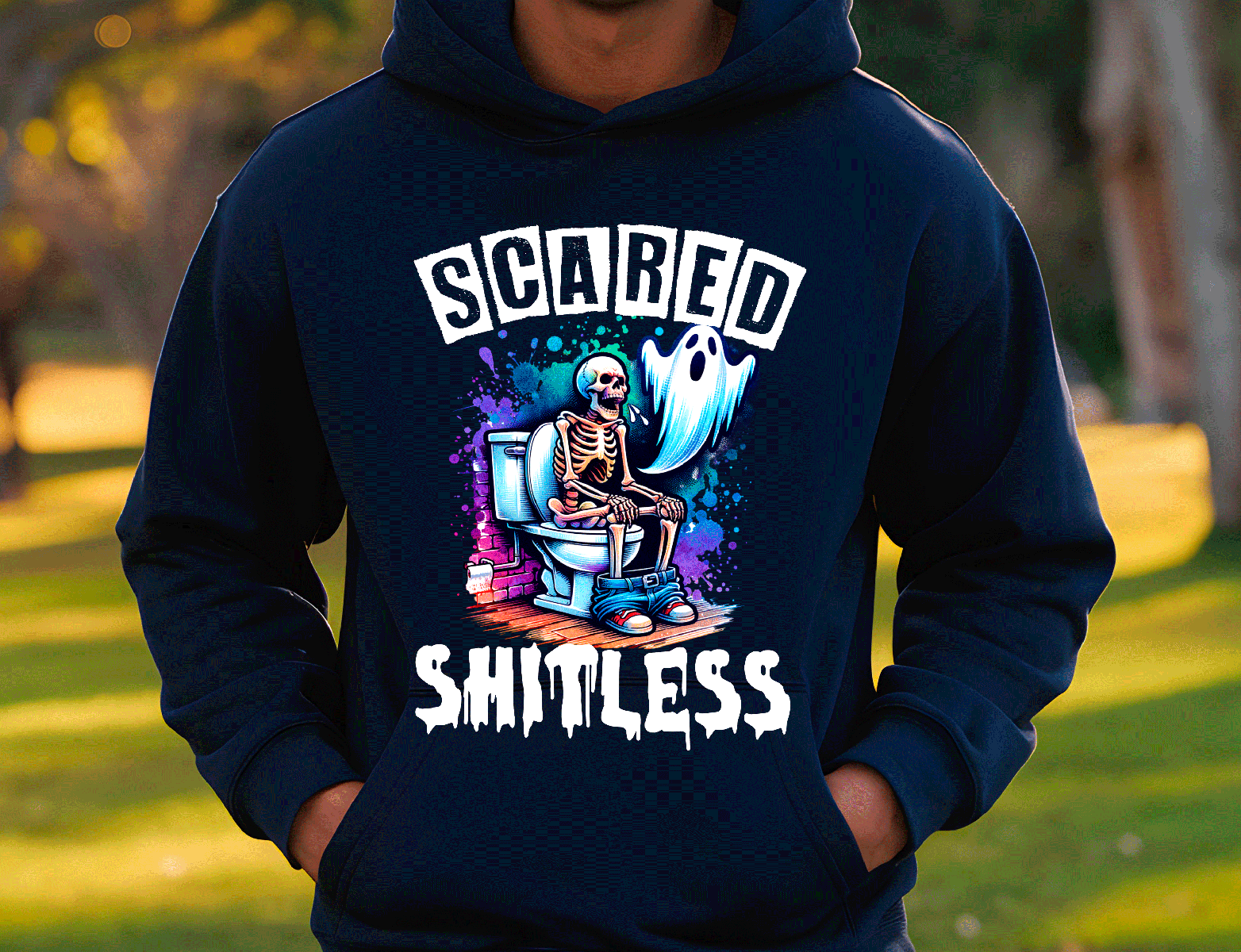Scared Shitless Halloween HTV Graphic Unisex Pullover Hoodies