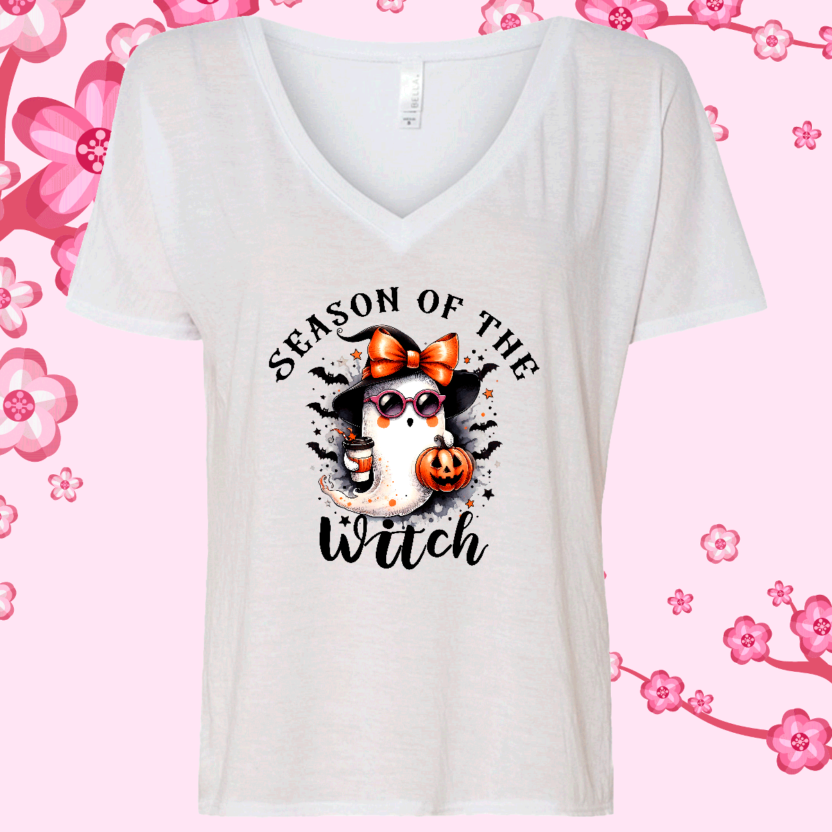 Season Of The Witch Halloween Sublimated Graphic Ladies V-neck T-shirts