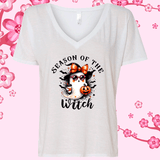 Season Of The Witch Halloween Sublimated Graphic Ladies V-neck T-shirts