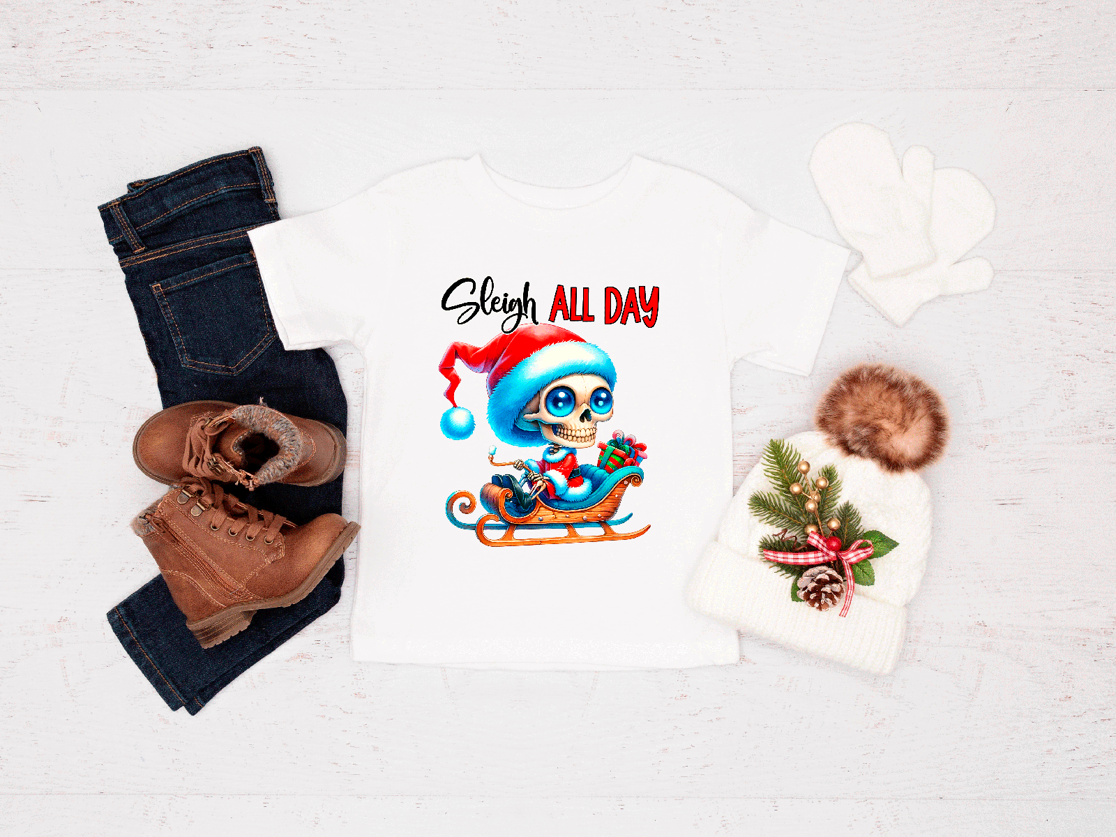 Sleigh All Day Christmas Sublimated Graphic Unisex T-shirts