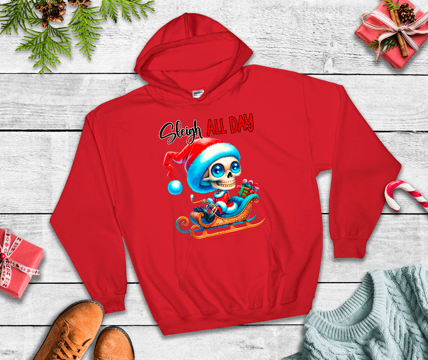 Sleigh All Day Christmas HTV Graphic Youth Pullover Hoodies