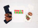 Holiday-themed outfit with a Tee, jeans, boots, and a hat on a white background with 'Smiling is my favorite' text.