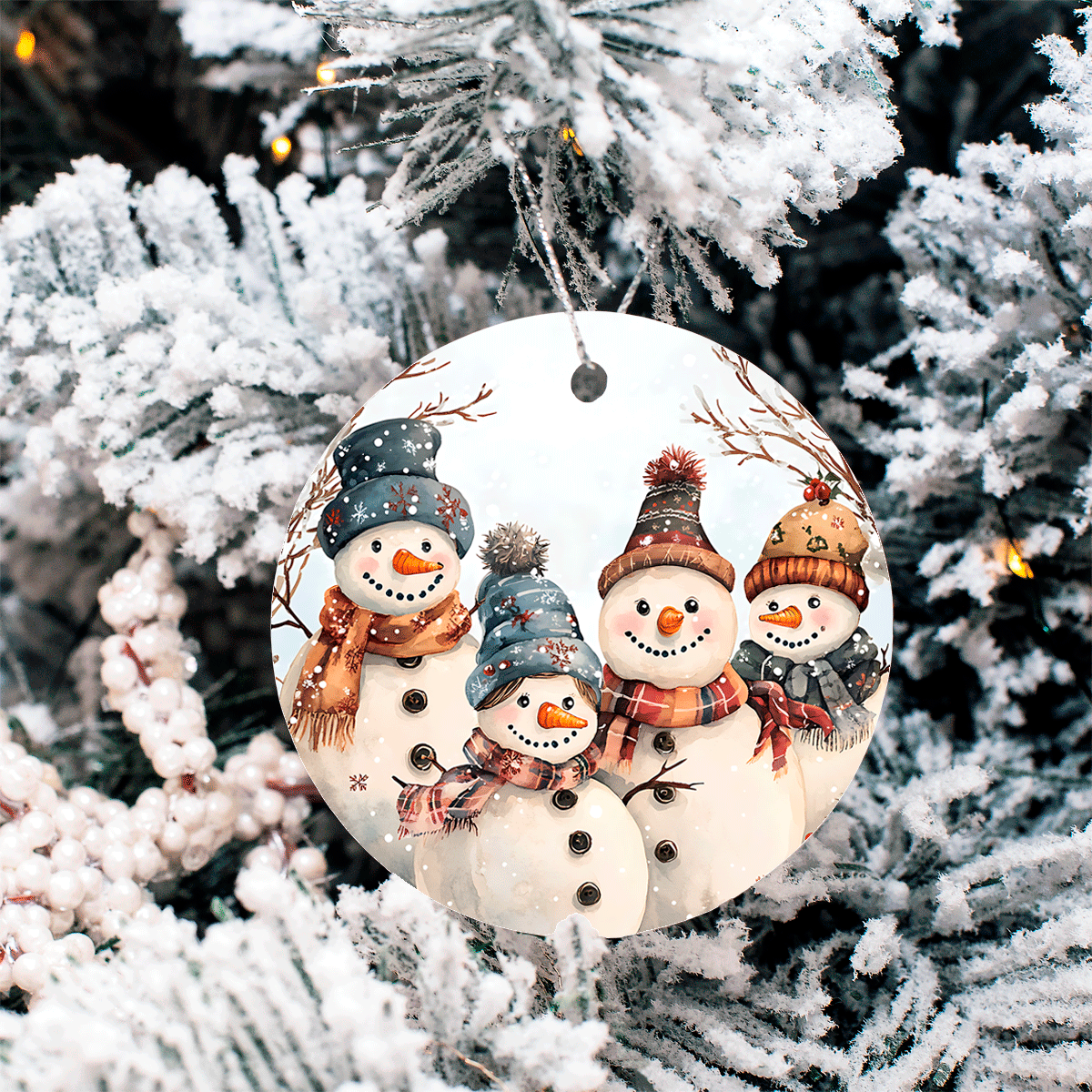 Snow Family Christmas Sublimated 3" Round Ceramic Ornament