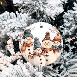 Snow Family Christmas Sublimated 3" Round Ceramic Ornament