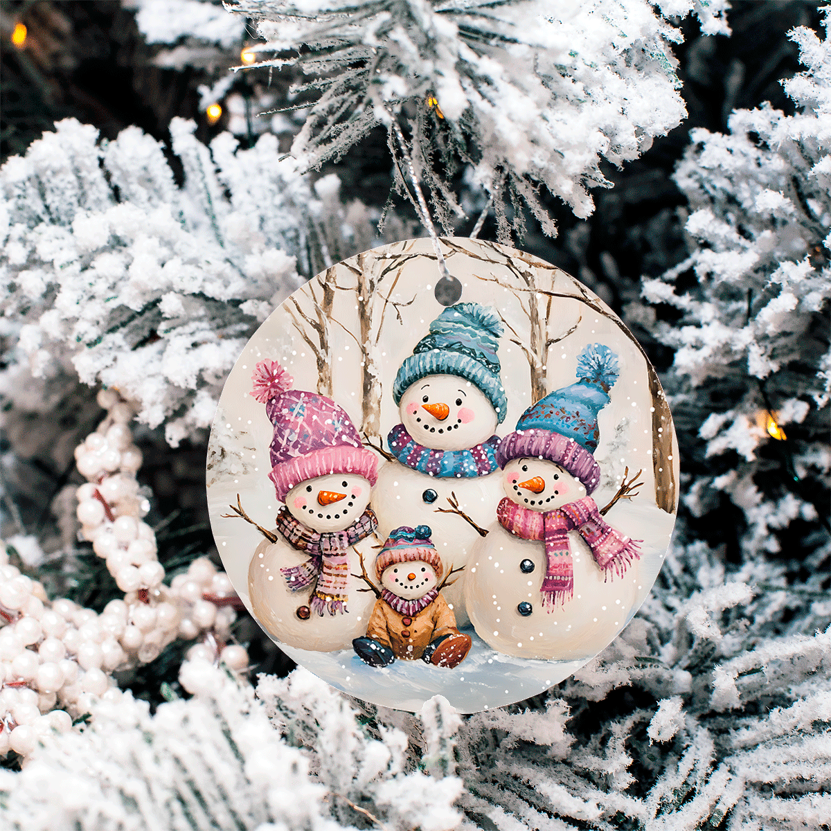 Family Portrait Christmas Sublimated 3" Round Ceramic Ornament