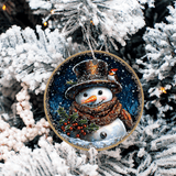 Vintage Snowman Set 2 Sublimated Ceramic Ornament 3", 5 Piece Set