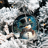 Decorative Christmas ornament with a snowman on a tree