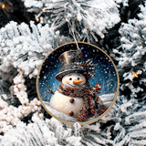 Decorative Christmas ornament with a snowman on a tree