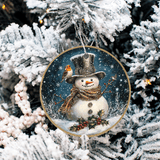 Vintage Snowman Set 2 Sublimated Ceramic Ornament 3", 5 Piece Set