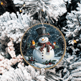 Vintage Snowman Set 2 Sublimated Ceramic Ornament 3", 5 Piece Set