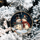 Vintage Snowman Set 2 Sublimated Ceramic Ornament 3", 5 Piece Set
