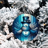 Snowman Blues Christmas Sublimated Ceramic Ornament 3", 4 Piece Set