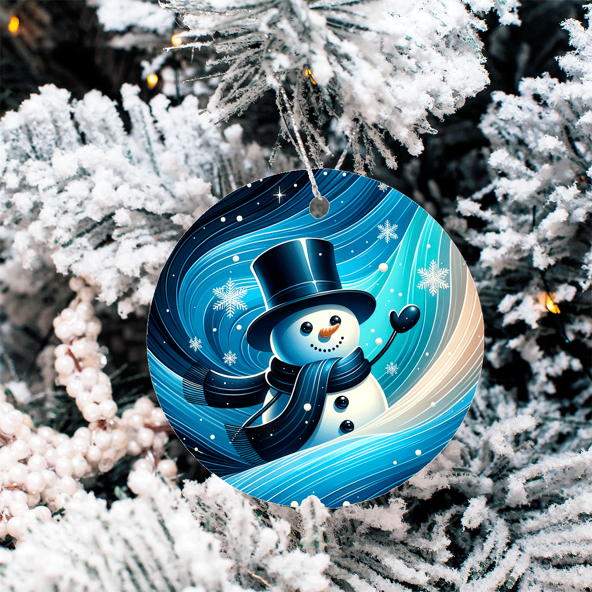 Snowman Blues Christmas Sublimated Ceramic Ornament 3", 4 Piece Set