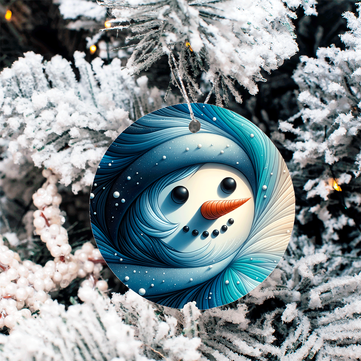 Snowman Blues Christmas Sublimated Ceramic Ornament 3", 4 Piece Set