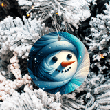 Snowman Blues Christmas Sublimated Ceramic Ornament 3", 4 Piece Set