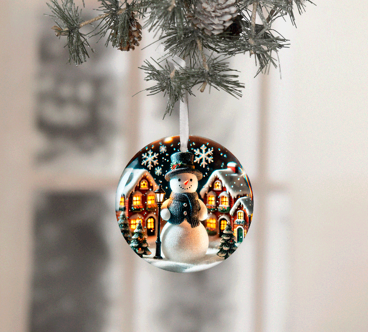 Snowglobe Christmas Set 1 Sublimated Ceramic Ornament 3" Set Of 5