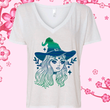 v-neck t-shirt with Halloween themed graphic