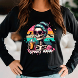 Spooky Mama Boojie Skeleton Halloween HTV Graphic Ladies Long Sleeve T-shirts
