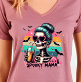 Spooky Mama Boojie Skeleton Halloween HTV Graphic Ladies V-neck T-shirts