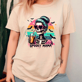 lady wearing t-shirt with Halloween themed graphic
