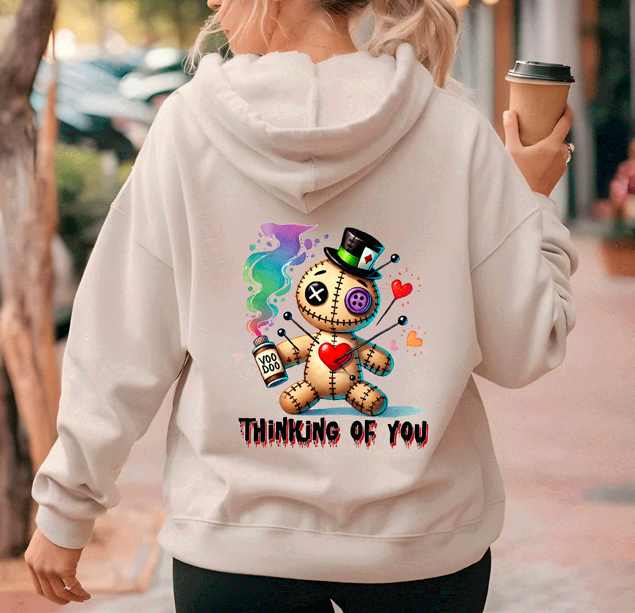 Thinking Of You Voodoo Halloween HTV Graphic Ladies Full Zip Hoodies