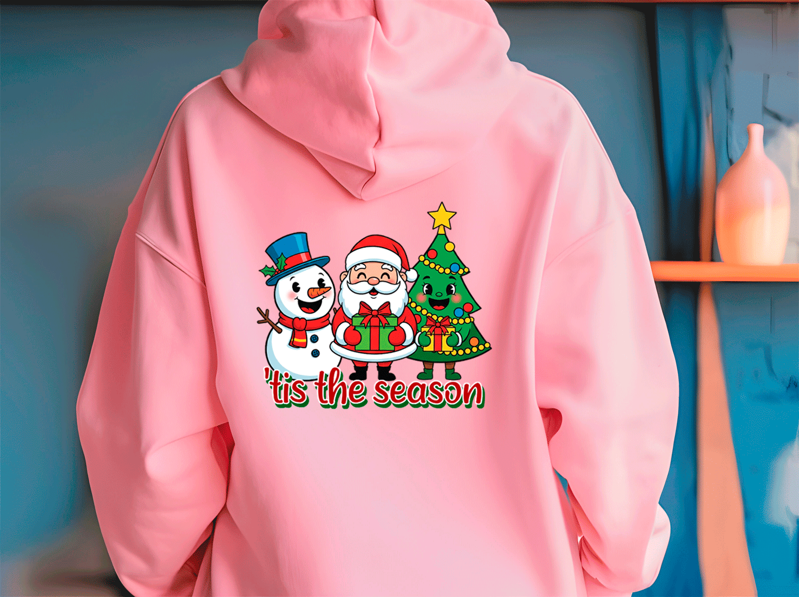 Tis The Season Santa Gang Christmas HTV Graphic Ladies Full Zip Hoodies