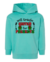Turquoise hoodie with Christmas-themed text on a white background