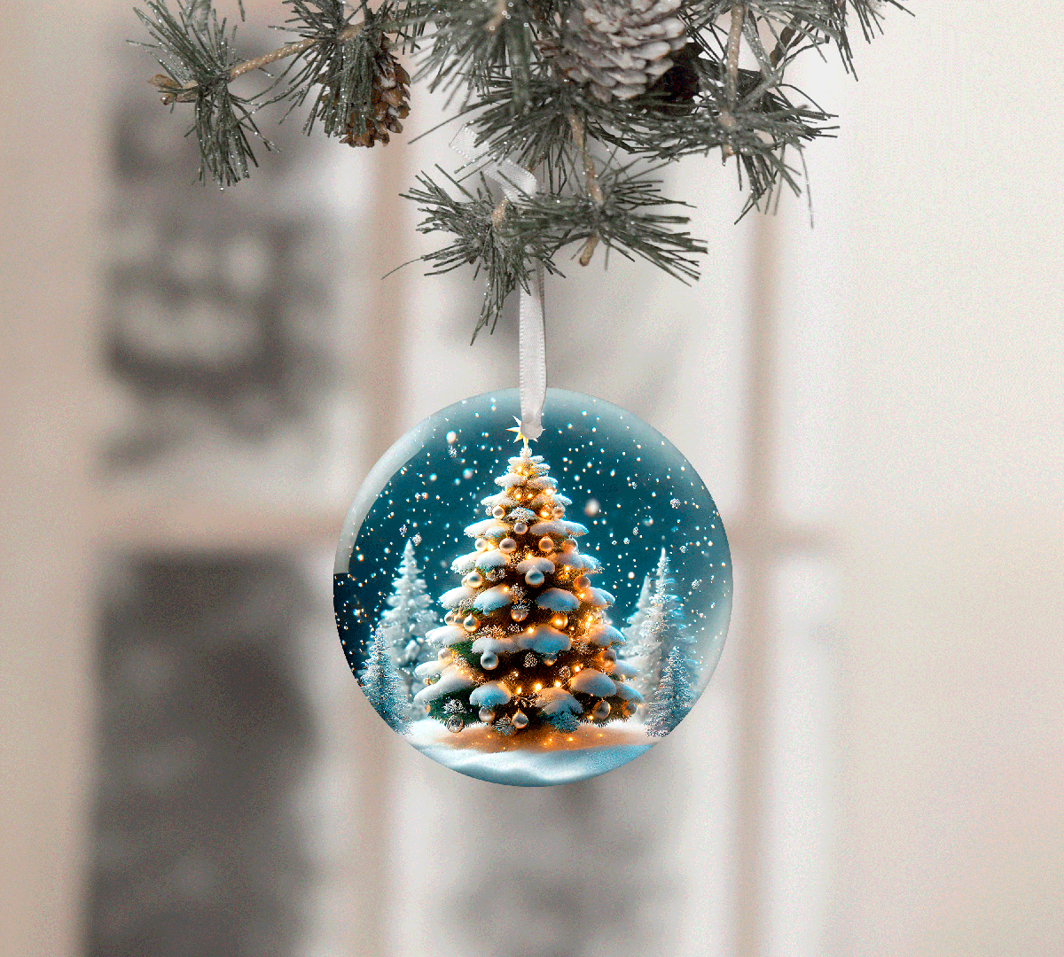 Snowglobe Christmas Set 1 Sublimated Ceramic Ornament 3" Set Of 5