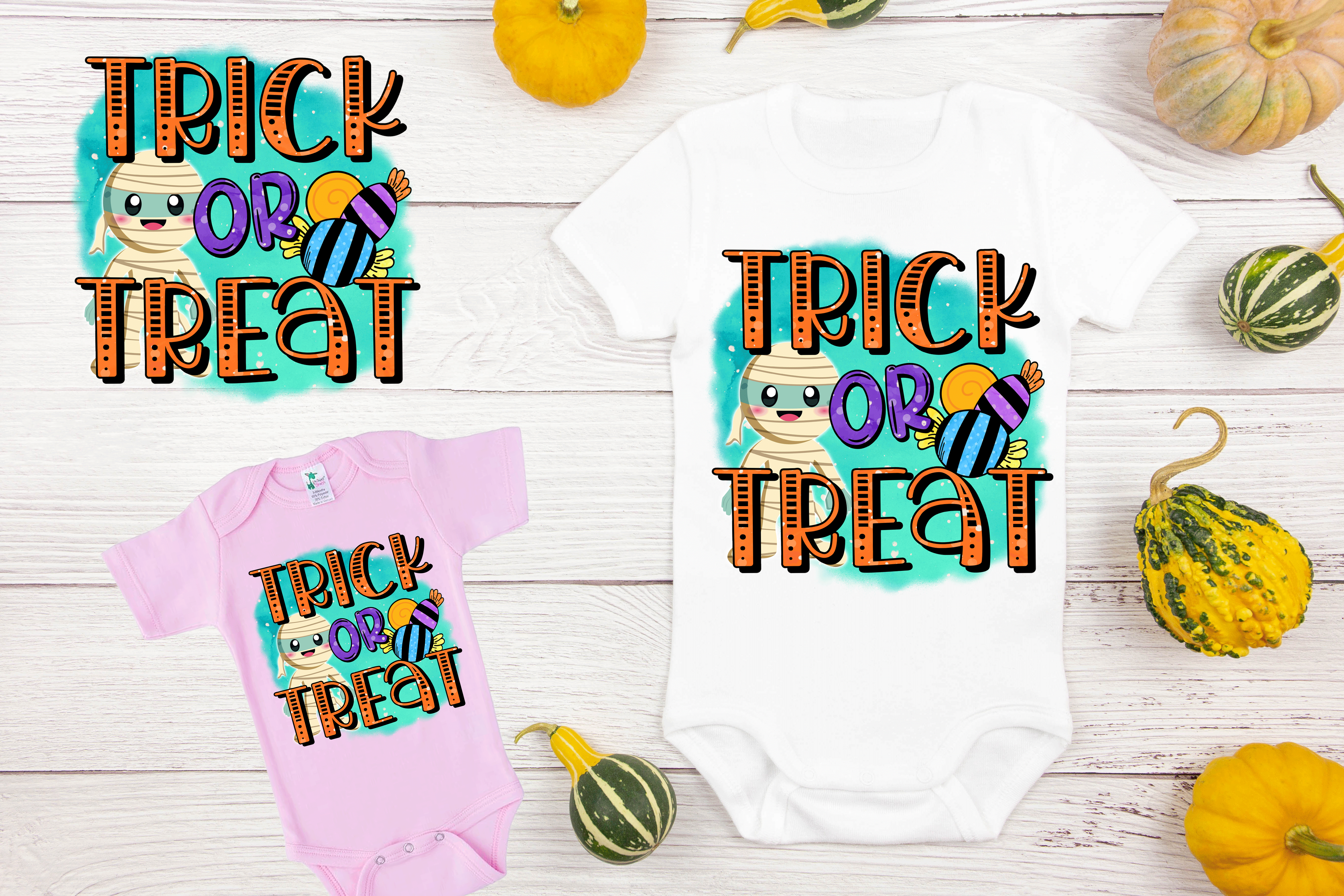 Trick Or Treat Zombie Halloween Sublimated Infant Bodysuits