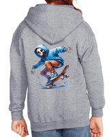Trick Skater Skeleton Halloween HTV Graphic Youth Full-zip Hoodies