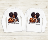 Caution Witch Crossing Halloween Sublimated Graphic Youth Long Sleeve T-shirts